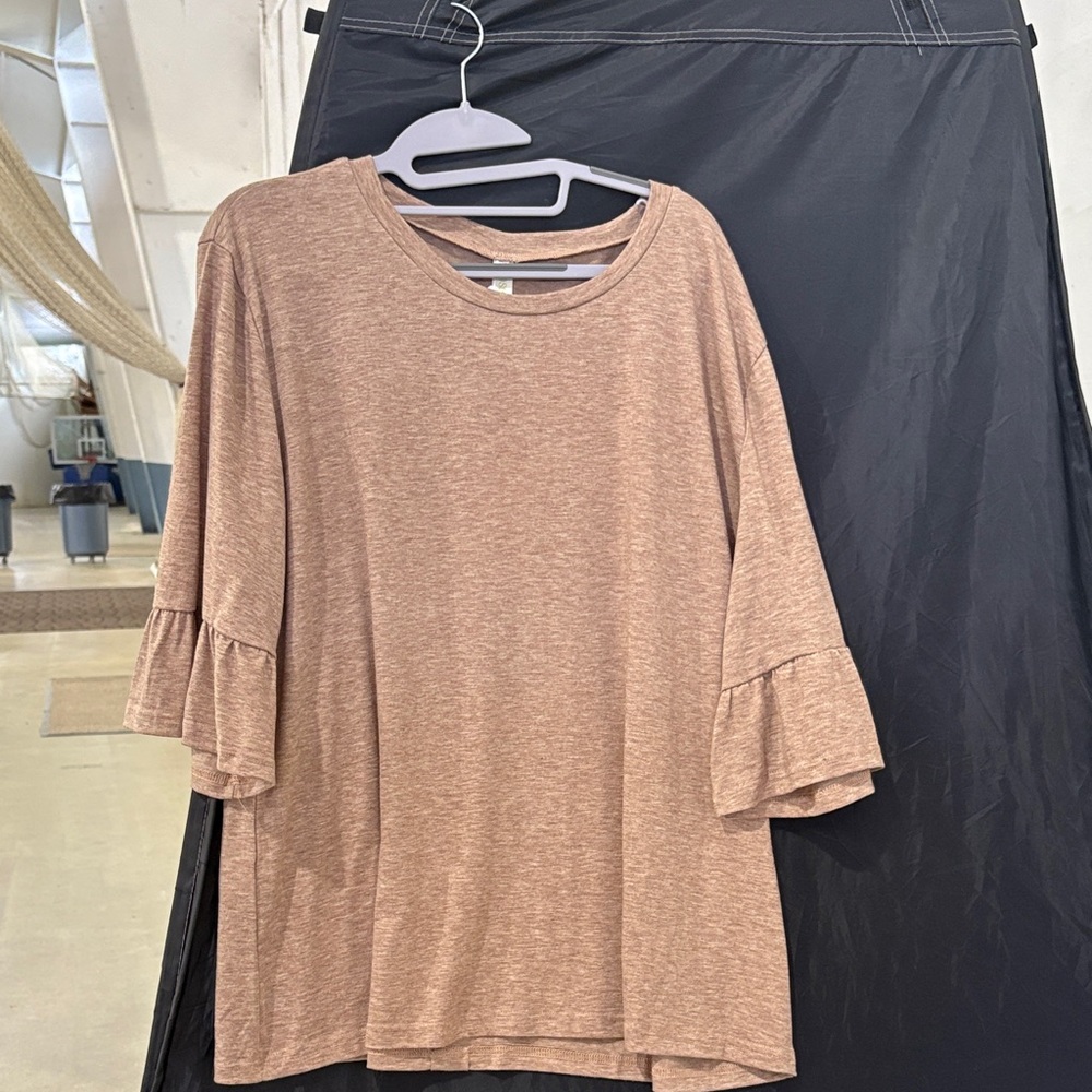 Elegant Tan Long Sleeve Top with Ruffle Detail